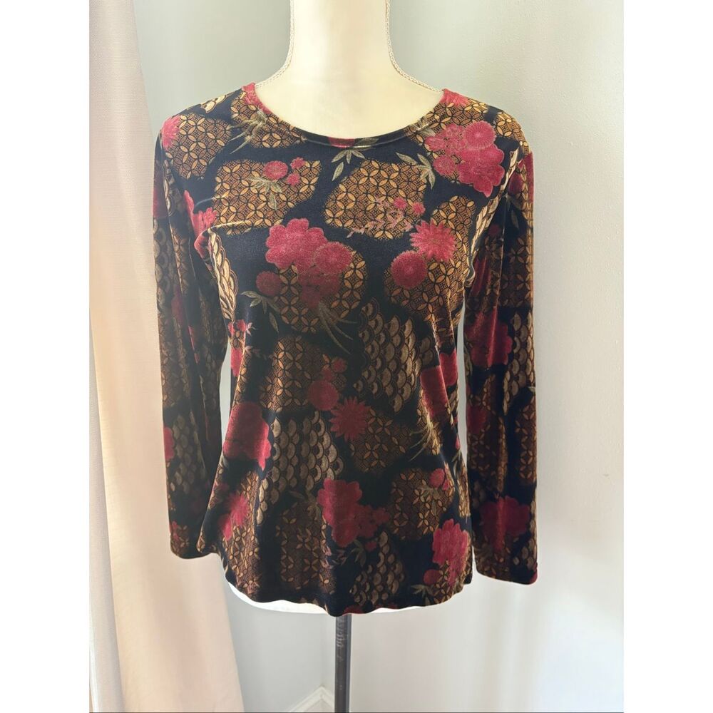 VTG Notations Velvet Floral Top PM 90’s Y2K Whimsygoth Grunge Lorelei Gilmore